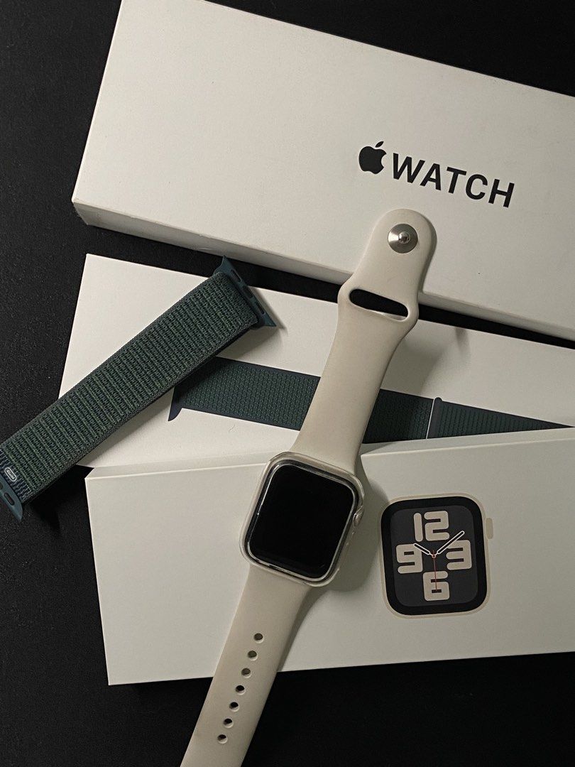 Apple Watch SE 2 (2024) - 40mm Starlight (Category: Wearables & Smart Watches) located in Manila. Submitted by jinlikespink (Listing ID 1467102926, Image 1). Description: Inclusions: Apple Watch unit Original Lake Green Sport Loop Original Starlight Sport Band (has visible signs of use/normal discoloration) Original charger Details: Battery Health: 96% Bought: December 7, 2024 Screen: 10/10 pristine, smooth, zero scratches (always protected with 