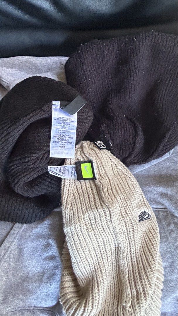 ASPACK Adidas, Obey, and Nike Beanies (FREE SHIP) (Category: Caps & Hats) located in General Santos City (Dadiangas). Submitted by moana_thrifts (Listing ID 1466986316, Image 2). Description: - Set of 3 beanies: Adidas, Obey, and Nike - Colors: Two in black, one in beige - Style: Ribbed knit with embroidered logos on cuffs - Fit: One size fits most - Perfect for cold weather or casual streetwear fits - Selling as a bundle only.
