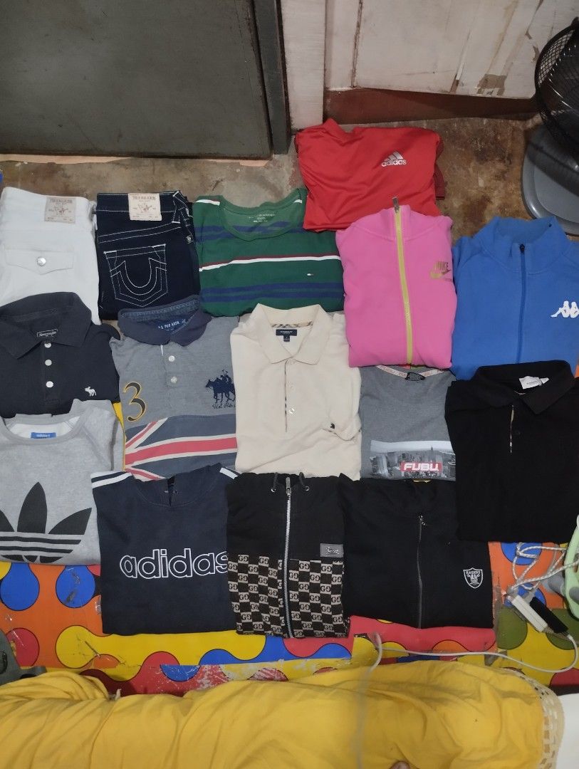 Assorted Branded Clothing Bundle Shirts Jackets Polos (Category: Tshirts & Polo Shirts ) located in General Mariano Alvarez. Submitted by jheysezikiel_arce (Listing ID 1467037003, Image 1). Description: - Brand Bundle: Includes Adidas, Nike, Kappa, True Religion, and Tommy Hilfiger Burberry gucci us polo - Assorted Items: Hoodies, jackets, polo shirts, and casual tops - Variety: Mixed sizes and colors for everyday, sports, and streetwear - Value 