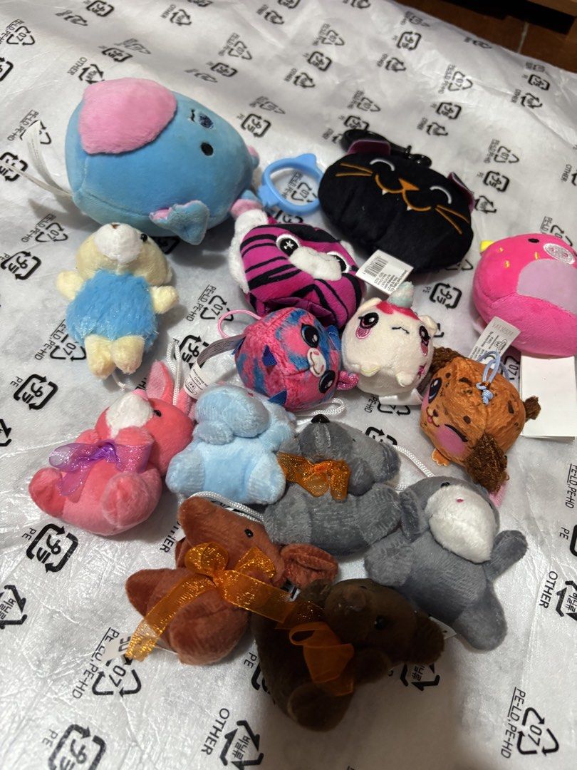 Assorted mini plush toys and keychains bundle (Category: Plushies & Soft Toys) located in Manila. Submitted by wardrobeinmnl (Listing ID 1467133712, Image 2). Description: Take all - Bundle of assorted small plush toys and character keychains - Includes bears with bows, cats, tigers, and unicorns - Variety of colors: pink, blue, black, brown, and more - Features hanging loops or clips on selected items - Made with soft, huggable fabric - Ideal fo