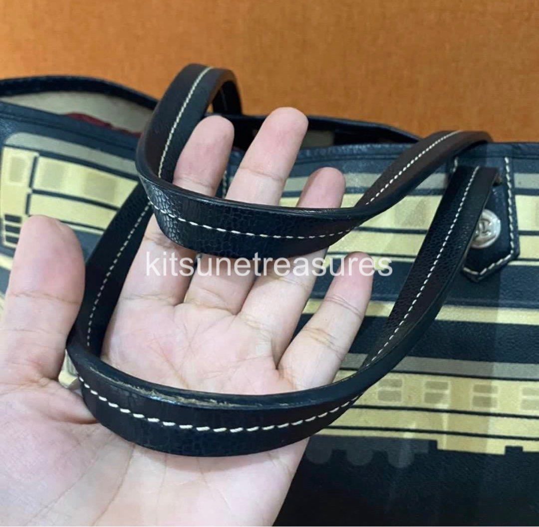Authentic Chanel Le Train Coated Canvas Tote bag (Category: Luxury Bags & Wallets) located in Quezon City. Submitted by kitsune.treasures (Listing ID 1467088402, Image 2). Description: 100% Authentic Chanel Le Train Coated Canvas Tote bag Exterior: Beige and Black Coated Canvas Interior: Beige Canvas Lining, One Pocket Closure: None Hardware: Silver Tone Handle/Strap: Black Leather Made in Italy Dimensions: 16.5 L x 4 W x 10.2 D — 7.5 Drop Inclus