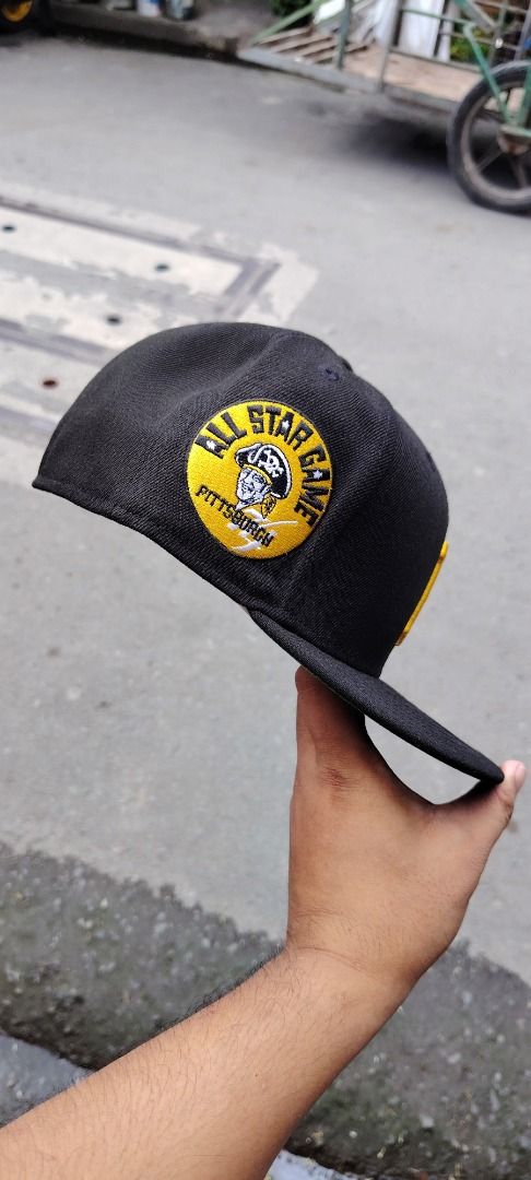 Authentic New Era Pittsburgh Pirates 59FIFTY Fitted Hat (Category: Caps & Hats) located in Paranaque City. Submitted by easymommygo (Listing ID 1466979021, Image 3). Description: - Brand: New Era 59FIFTY - Team: Pittsburgh Pirates - Color: Black with classic green undervisor - Size: 7 3/8 (brand new with tag) - Details: Yellow embroidered 'P' logo and special All-Star Game Pittsburgh patch - Condition: Brand new, crisp shape, includes original br
