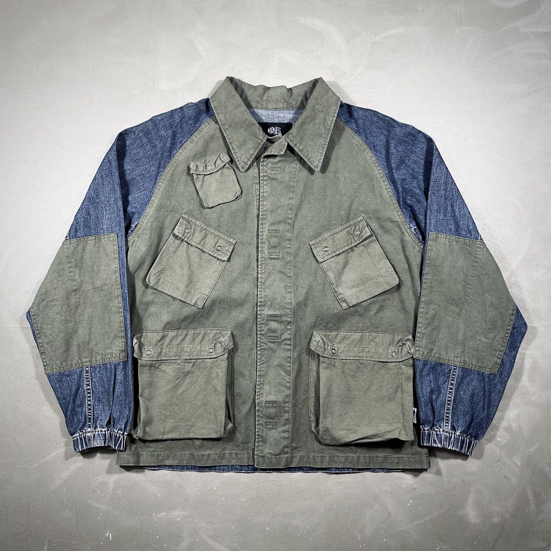 AW/19 Madness Denim/Ripstop Reconstructed Jacket (Category: Coats, Jackets and Outerwear) located in Baguio. Submitted by highland.archives (Listing ID 1467078516, Image 1). Description: Pristine condition Width: 26 Length: 29 Sleeve length: 32 Hem: 24.5.