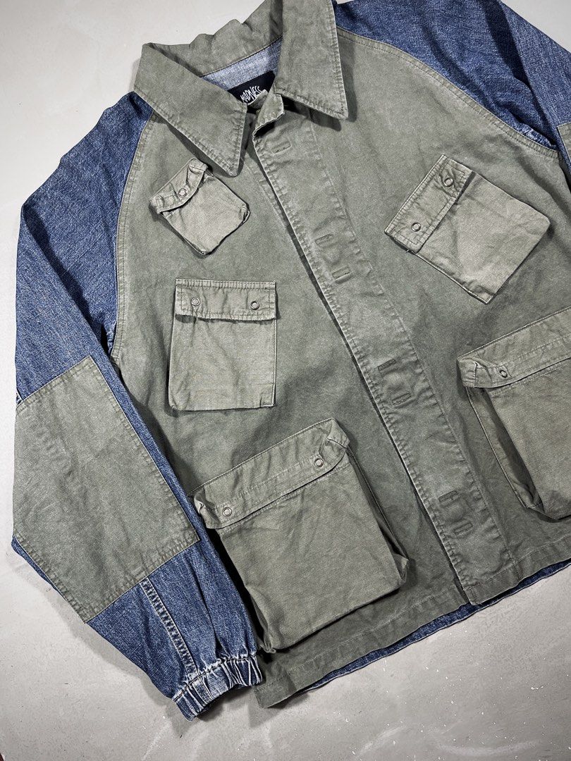 AW/19 Madness Denim/Ripstop Reconstructed Jacket (Category: Coats, Jackets and Outerwear) located in Baguio. Submitted by highland.archives (Listing ID 1467078516, Image 2). Description: Pristine condition Width: 26 Length: 29 Sleeve length: 32 Hem: 24.5.