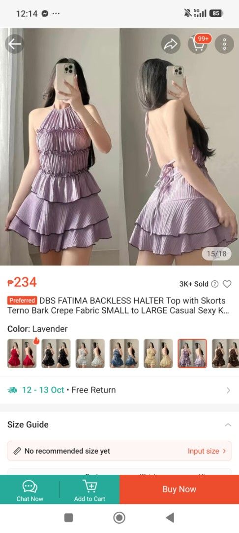 Backless Halter Top with Skorts Lavender (Category: Sets or Coordinates) located in Manila. Submitted by daneydane (Listing ID 1467143867, Image 1). Description: Size: Fits small to large Design: Sexy casual style, tiered ruffle details, and open back with tie closure.