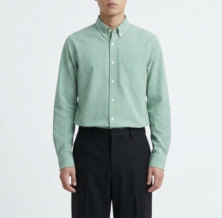 Baleno Green & White Gingham Check Button-Down Polo Longsleeve (Category: Formal Shirts) located in Caloocan City. Submitted by declutteringph. (Listing ID 1467011195, Image 2). Description: Size L on the tag! Dimensions: (inches) Shoulder width: 16” Bust width: 21” Body Length:29” - 31” Sleeves Length: 26”.