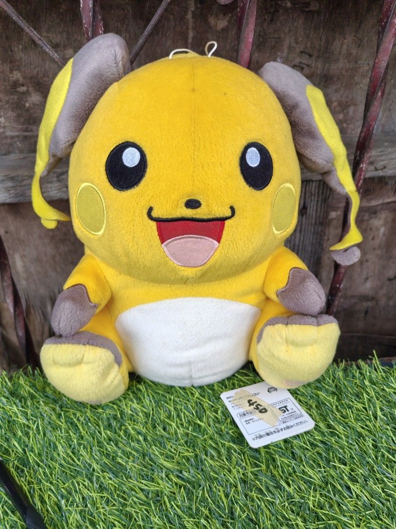 Banpresto Pokémon Raichu Plush 33cm (Category: Plushies & Soft Toys) located in Paranaque City. Submitted by furugiyafinds (Listing ID 1467004740, Image 1). Description: - Authentic Banpresto Yellow Raichu plush toy - Features iconic big ears, long lightning bolt tail, and white belly patch - Original tag still attached with string - Includes hang loop at the top of the head - Standard medium plush size - Clean fabric and vibrant, bright colors -