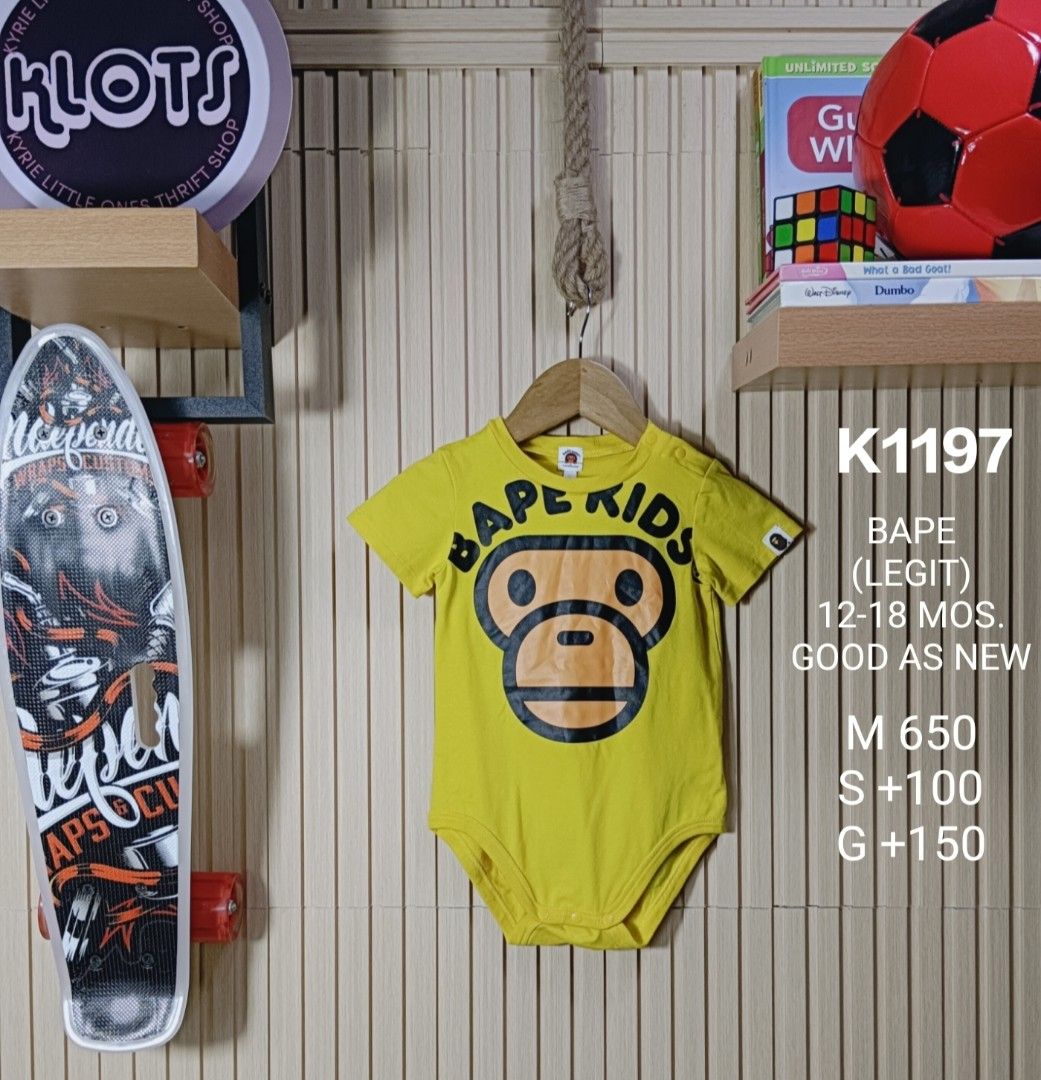 Bape Kids Yellow Baby Milo (Category: Babies & Kids Fashion) located in Manila. Submitted by kidsthrifthustle (Listing ID 1467157763, Image 1). Description: BAPE KIDS BABY MILO (LEGIT) 12-18 MONTHS GOOD AS NEW.