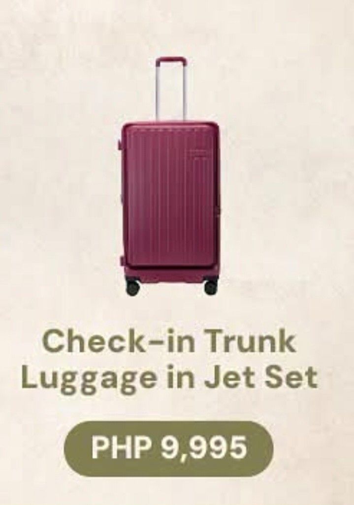 Bash* Carry on and Trunk Luggage in Jet Set color (Category: Luggage) located in Quezon City. Submitted by sureandlegit (Listing ID 1455096253, Image 3). Description: For Sale BASH* Carry On and Trunk Luggage in Jetset limited edition color Part of expedition series (limited color) Carry on - 8,800 (2pcs)- SOLD Trunk checked in size - 9,700 (1pc) Brand new Available onhand Carry on luggage Perfect for overhead bin Silent 360 degrees wheels Front 