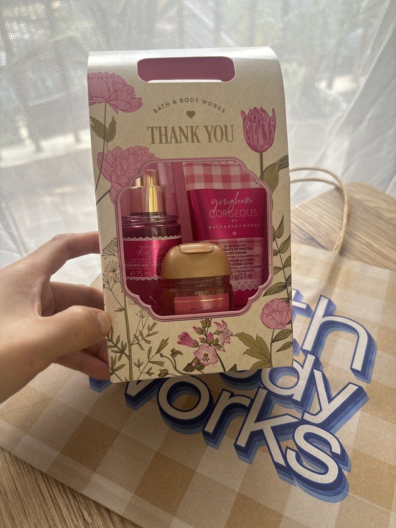 Bath & Body Works Gift Sets Assorted Fragrances (Category: Fragrance & Deodorants) located in Antipolo. Submitted by annesmarket (Listing ID 1466975088, Image 2). Description: Assorted Bath & Body Works gift sets up for grabs. Multiple scents available including Champagne Toast, Gingham Gorgeous, Japanese Cherry Blossom, Lavender + Vanilla, and Eucalyptus + Spearmint. Each box packs a fragrance mist or body lotion, ultimate hydration body cream, 
