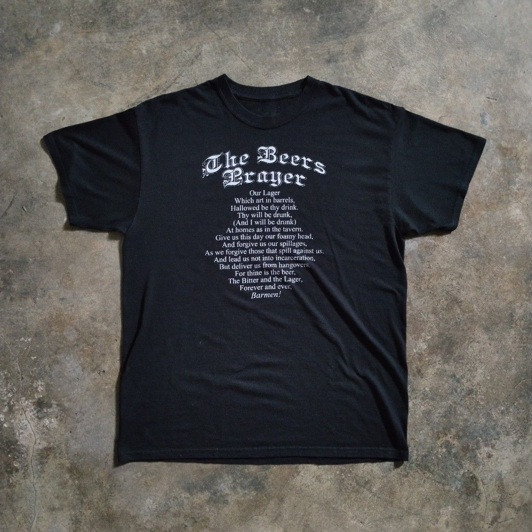 beer prayer statement tee (Category: Tshirts & Polo Shirts ) located in Bulacan. Submitted by hustleoverluckphv2 (Listing ID 1467018993, Image 1). Description: beer prayer statement tee Large on tag Measurements Width - 23" Length - 30" Claim - 499.
