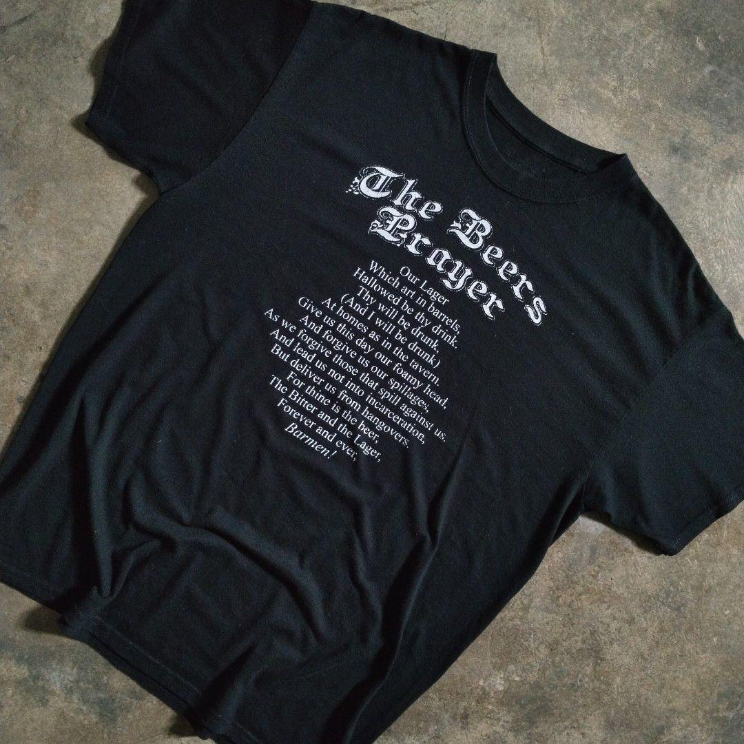 beer prayer statement tee (Category: Tshirts & Polo Shirts ) located in Bulacan. Submitted by hustleoverluckphv2 (Listing ID 1467018993, Image 3). Description: beer prayer statement tee Large on tag Measurements Width - 23" Length - 30" Claim - 499.