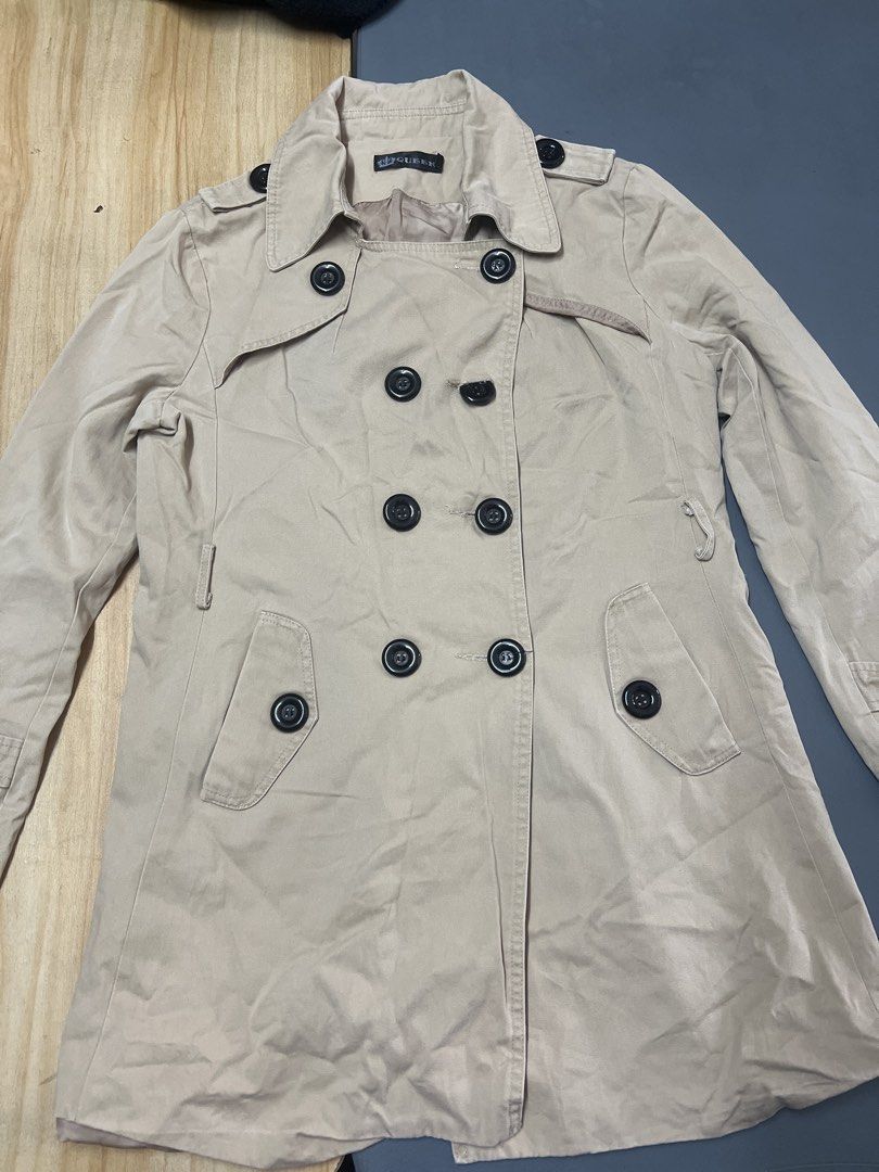 Beige Double-Breasted Trench Coat (Category: Coats, Jackets and Outerwear) located in Bulacan. Submitted by Domozz (Listing ID 1467026172, Image 3). Description: Length- 29 Width- 18 Small Women .