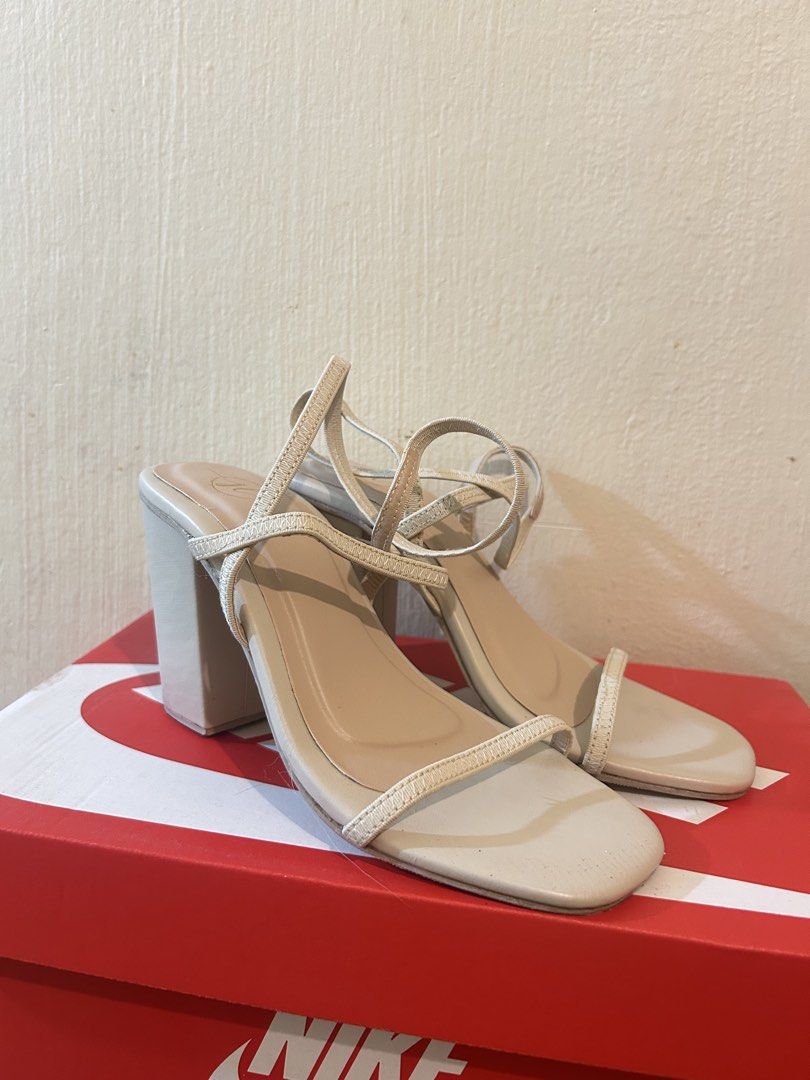 Beige Strappy Block Heel Sandals (Category: Heels) located in Manila. Submitted by elairdll (Listing ID 1467078446, Image 1). Description: Used once only. Size 8 W. 3.5 inches RFS: decluttering 📍Dasma Cavite/Las Piñas area. SF c/o buyer. .