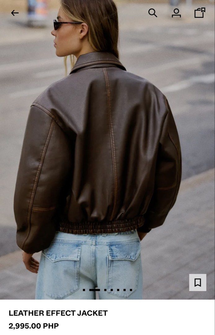 Bershka Brown Leather Effect Jacket Size S (Category: Coats, Jackets and Outerwear) located in Bacolod City. Submitted by starqarts (Listing ID 1467063644, Image 3). Description: - Brand: Bershka - Item: Brown leather-effect jacket - Size: S (Regular fit) - Details: Zip-up front with collar, elasticated cuffs and hem, two front pockets - Material: Outer shell 100% polyester with polyurethane coating - Measurements: Chest width 57 cm | Sleeve leng