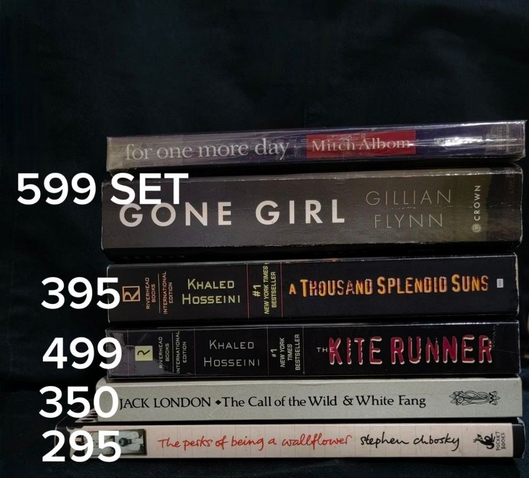 Bestselling books (Category: Storybooks) located in Manila. Submitted by hdbookshop (Listing ID 1467107974, Image 1). Description: Upload includes: For one more day Gone girl A thousand splendid suns The kite runner BN/sealed The call of the wild & white fang The perks of being a wallflower ⚠️SURE BUYERS ONLY Make an offer if SURE BUYER. Due to Carousell's reply qouta, only serious buyers will be replied to. 🚫NO OFFER = NO REPLY Make an offer if