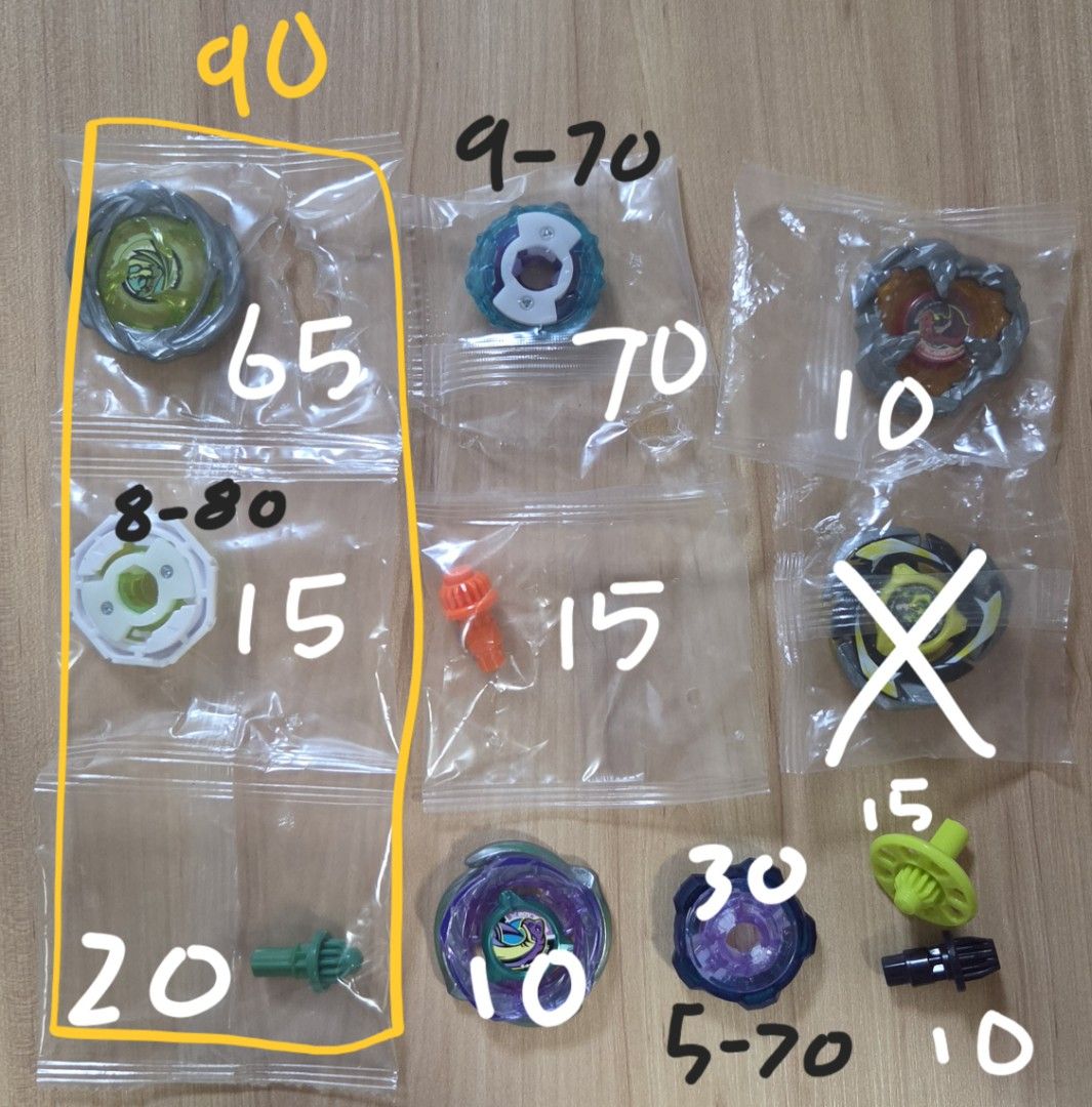 Beyblade X 爆旋陀螺 正版 全新 零件 軸心 固鎖 陀螺面 ux-21 ux-15 現有: 暴龍 鞭打O 飛龍 8-80 9-70 5-70 B軸 Z軸 DS軸 GF軸 （分類：動作及對戰玩具）位於 Hong Kong。 由 marcuwmll 提交（商品編號 1466296597，圖片 1）。簡介： 全部全新無用過 陀螺面： 暴龍 @10 紫狼 36.91g @80 (sold) 飛龍 34.83 @70 煉獄 42.74g @110 (sold) 鞭打O@10 (sold) 固鎖： 深藍 5-70 @30 水藍 9-70 @70 綠白 8-80 @15 (hold) 軸心： 黑GF @10 黃DS @15 橙Z @15 綠B @20 黑LR @80 多買可平。