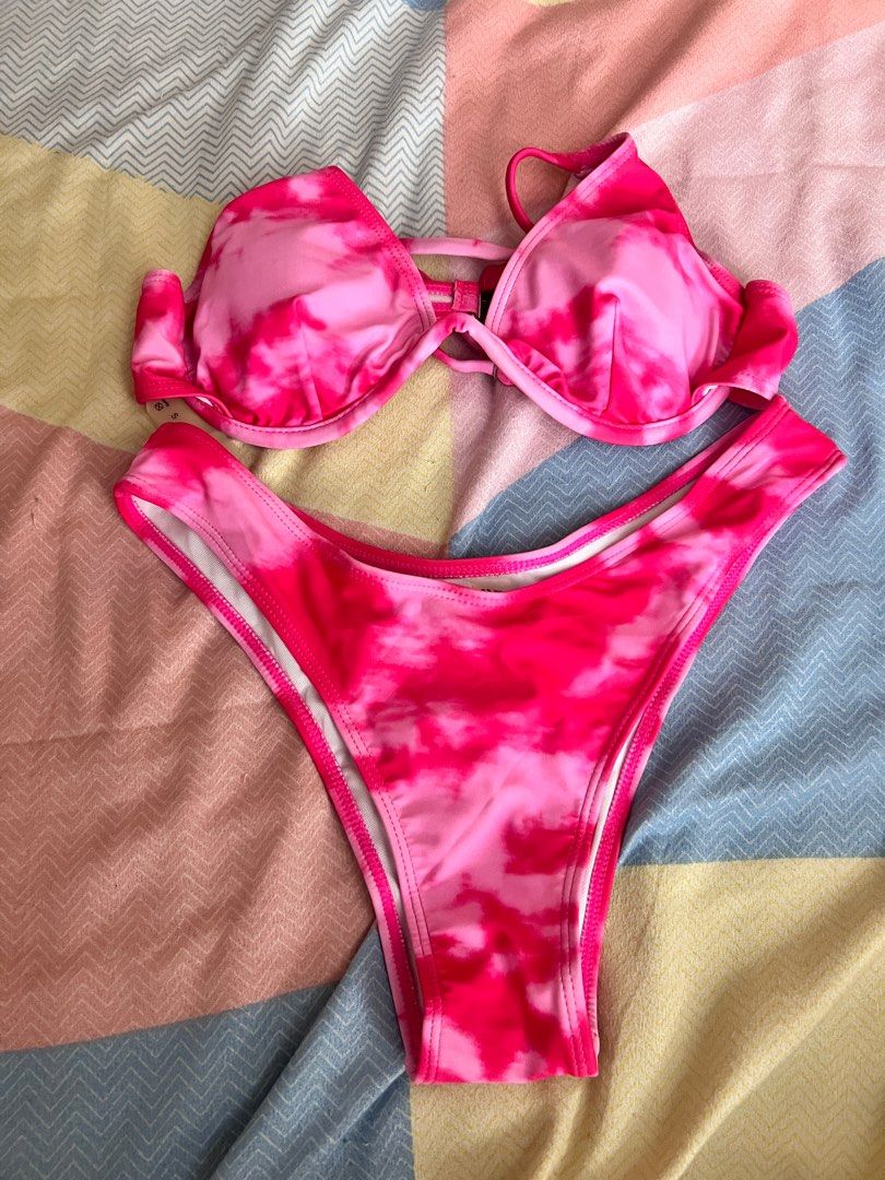 Bikini bundle set of three pieces (Category: Bikinis & Swimsuits) located in Caloocan City. Submitted by queensproduct (Listing ID 1467131477, Image 1). Description: - Bundle includes 3 trendy bikini sets - Designs: Pink tie-dye, yellow floral print/solid yellow, and solid brown - Structured underwire tops for great support - Flattering high-cut bottoms - Mix and match options for endless beach and pool looks - Selling as a complete set only Note