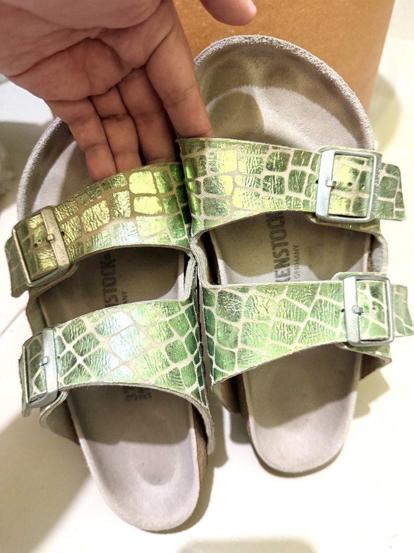 BIRKENSTOCK (Category: Sneakers & Footwear) located in Calamba. Submitted by Eppii (Listing ID 1466998948, Image 3). Description: Birkenstock Arizona sandals in the Gator Gleam (Mineral / Green) metallic embossed *** Nego + DF (c/o buyer).