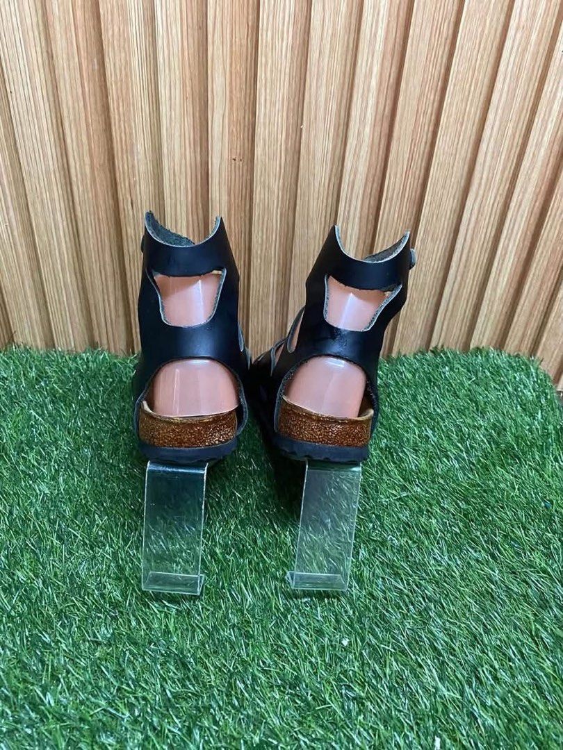 Birkenstock Black Gladiator Sandals Size 36 (Category: Flats & Sandals) located in Butuan. Submitted by chang_14 (Listing ID 1467094777, Image 3). Description: - Brand: Birkenstock - Style: Black leather gladiator sandals with adjustable buckle straps - Size: 36 (Regular fit) - Origin: Made in Germany - Features: Signature comfortable cork footbed and treaded rubber sole - Condition: Clean footbeds, minimal wear on outsoles, ready to wear.