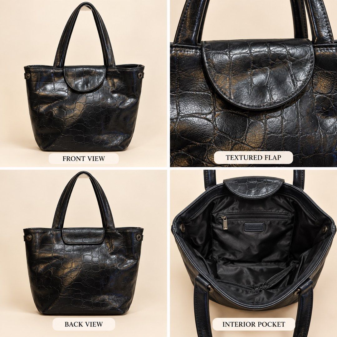 black crocodile-embossed tote bag L10x12 (Category: Tote Bags) located in San Fernando. Submitted by dntjapansurpluselyu (Listing ID 1467043063, Image 1). Description: .