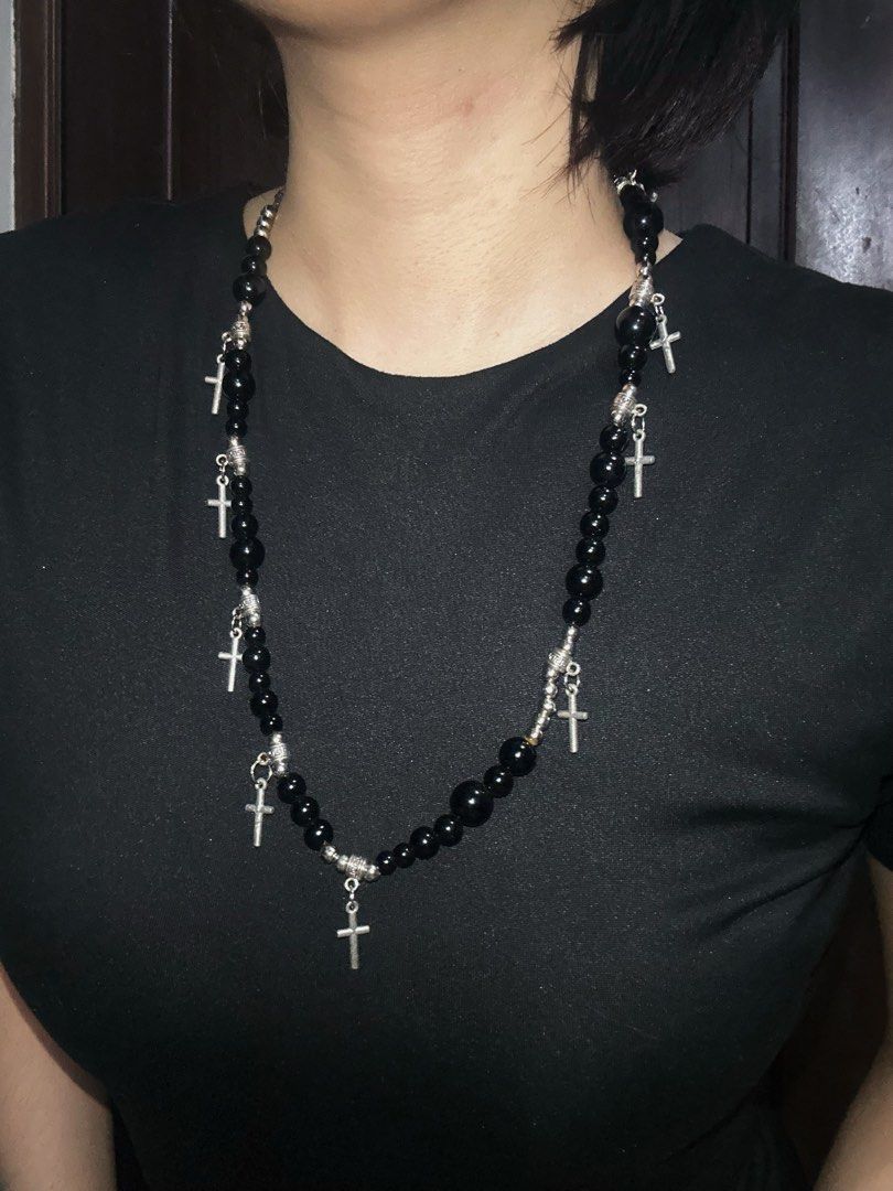 black cross bead necklace (Category: Necklaces) located in Manila. Submitted by sophialeigh (Listing ID 1467163485, Image 1). Description: - handmade - length can be adjusted 🏷️ alt goth punk grunge y2k vkei accessories jewelry .