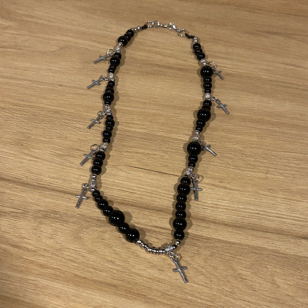 black cross bead necklace (Category: Necklaces) located in Manila. Submitted by sophialeigh (Listing ID 1467163485, Image 2). Description: - handmade - length can be adjusted 🏷️ alt goth punk grunge y2k vkei accessories jewelry .