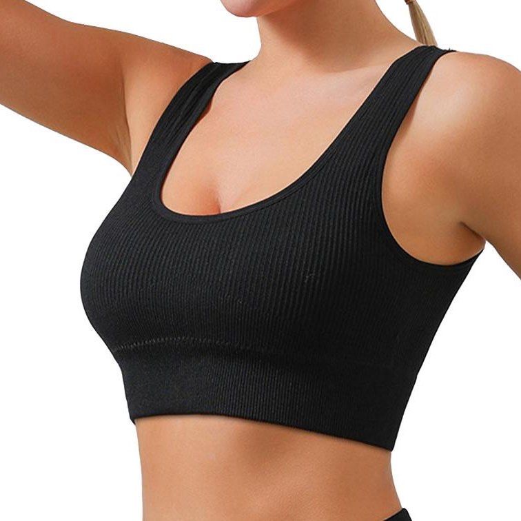 Black Ribbed Sports Bra (Category: Activewear) located in Quezon City. Submitted by gg.finds (Listing ID 1467129260, Image 1). Description: - only used once - ribbed, comfy material for everyday or activewear 🩷 - round scoop neck with thick straps at the front, v neck at the back - has a band under for better support - size: Small - rfs: decluttering.