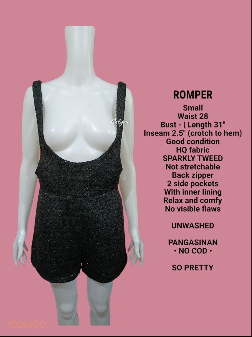 Black Sparkly Tweed Romper Shorts; Small (Category: Rompers) located in Moncada. Submitted by celynn.collection (Listing ID 1467101522, Image 1). Description: ✅ PLEASE READ BEFORE ASKING! 😊 ----------------------------------------------------- 📍LOCATION: Pangasinan, Luzon ----------------------------------------------------- ✅ Clothes are THRIFTED or PRE-LOVED unless stated brand new. ----------------------------------------------------- Brand: