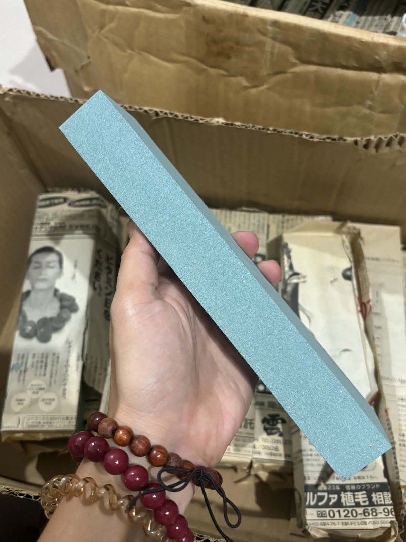 Blue Sharpening Stone Whetstone 24cm x 5cm (Category: Craft Supplies & Tools) located in Manila. Submitted by liamsureplus.1995 (Listing ID 1467075779, Image 2). Description: 600 each or Take all 12pcs available - Blue sharpening stone, ideal for kitchen knives, woodworking tools, and scissors - Dimensions: approx. 24cm long and 5cm wide - Features a flat surface on both sides for even sharpening - Clean, well-maintained, and ready to use - Store