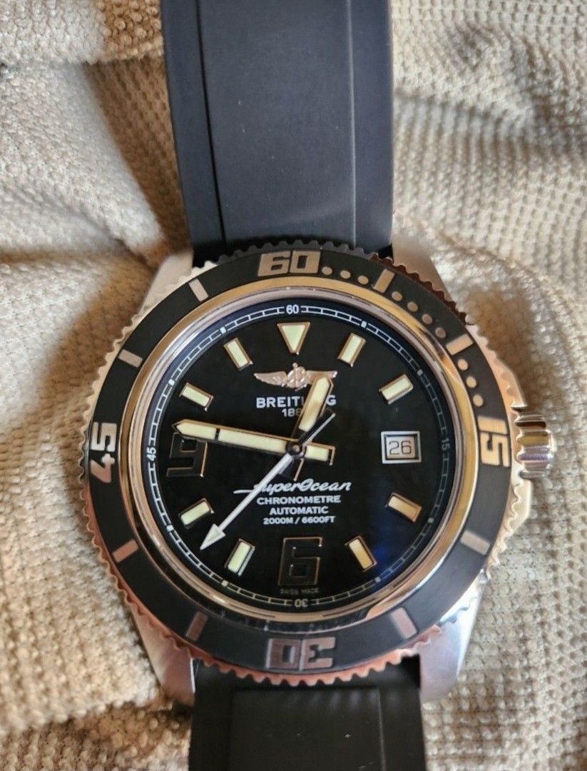 Breitling Superocean 44 (Category: Luxury Watches) located in Paranaque City. Submitted by supremefinds (Listing ID 1467003503, Image 1). Description: For sale Breitling Superocean 44 Selling Php130,000 negotiable Complete set, local AD Unit 9.5/10 condition Outer box great condition Inner box faux leather worn open to decent offers Location Paranaque.