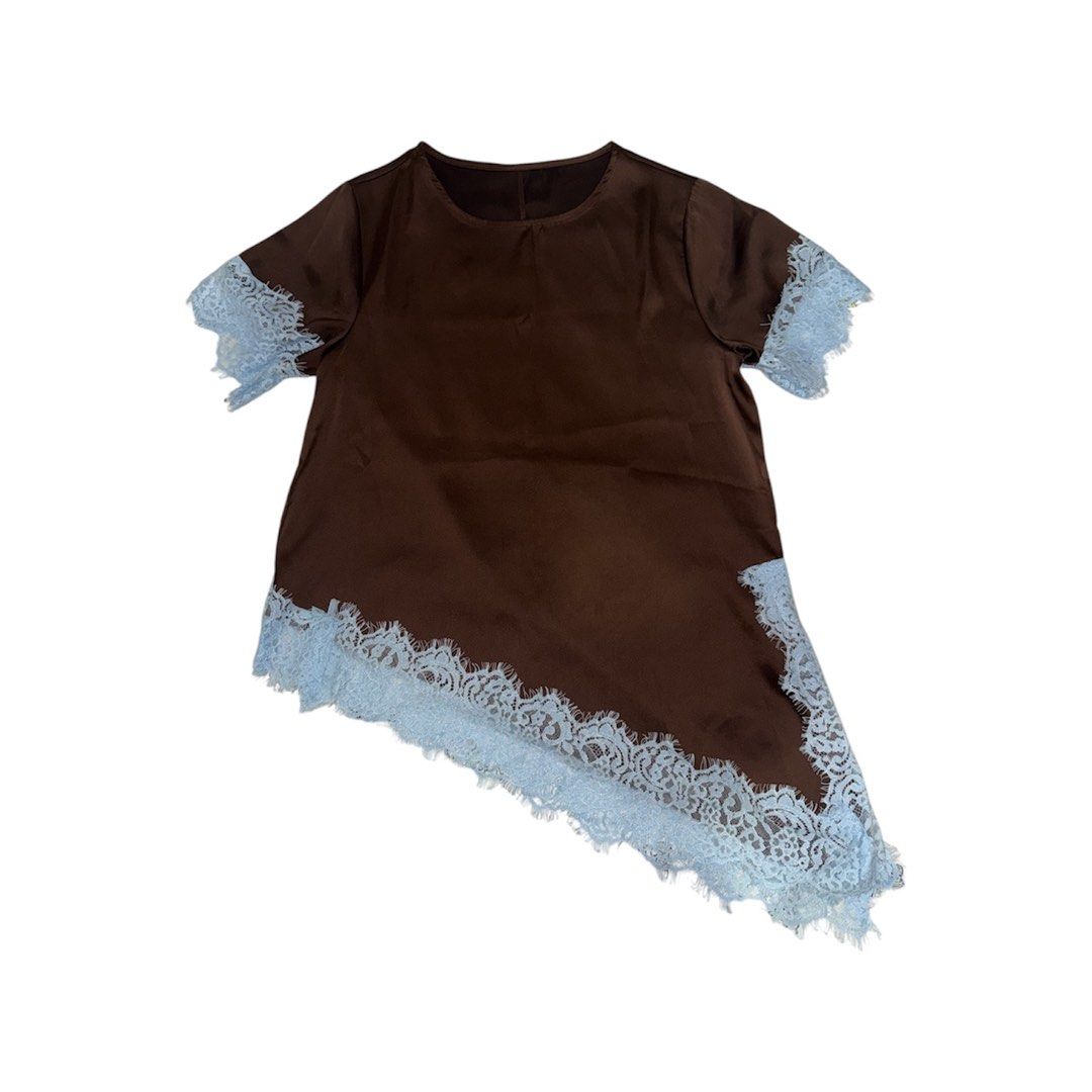 Brown Asymmetrical Satin Top (Category: Blouses) located in Santa Rosa. Submitted by elo.declutters (Listing ID 1467151417, Image 1). Description: This item is unbranded. It pairs well with a washed denim and black leather boots for contrast. Letting it go because it accelerates the senior vibes. Think I’m fine staying in the Tita lane for now lol! RFS: Decluttering Condition: 10/10 (Excellent).