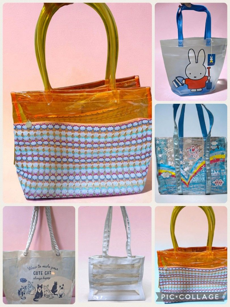 BUNDLE 6 PCS TRANSPARENT TOTE BAGS (Category: Tote Bags) located in Las Pinas. Submitted by annachiaonair2037 (Listing ID 1467126333, Image 1). Description: BUNDLE TRANSPARENT TOTE BAGS FROM JAPAN.