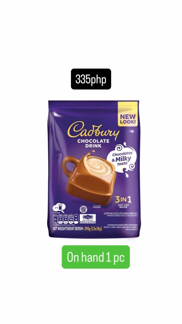 Cadbury (Category: Other Food & Drinks) located in Baliuag. Submitted by maleysia_pasabae (Listing ID 1467107248, Image 3). Description: Cadbury chocolate cookies Cadbury tiramisu cookies Cadbury chocolate drink Cadbury chunks Cadbury bar.