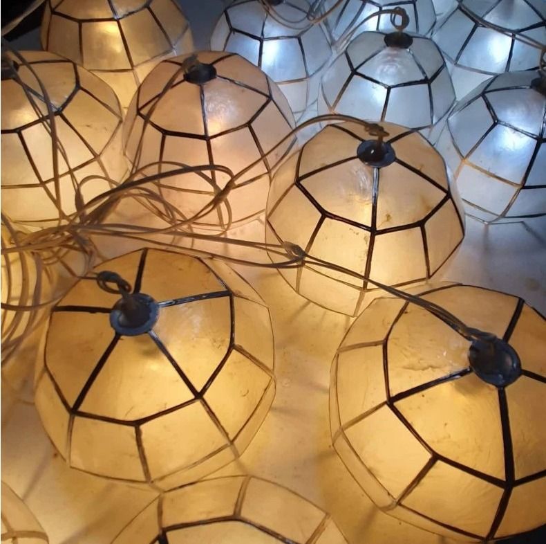 Capiz Balls and Lanterns (Category: Other Home Decor) located in Manila. Submitted by glenndy_07 (Listing ID 1466992832, Image 1). Description: Capiz Balls and Lanterns Price List: ​4 inch diameter: P1,750 (10 pcs) 6 inch diameter: P1,950 (10 pcs) 8 inch diameter: P2,850 (10 pcs) 10 inch diameter: P3,750 (6 pcs) Key Features: Sizes: 4", 6", 8", and 10" diameter options Inclusions: Wires and peanut light bulbs Voltage Options:220V Available Colour