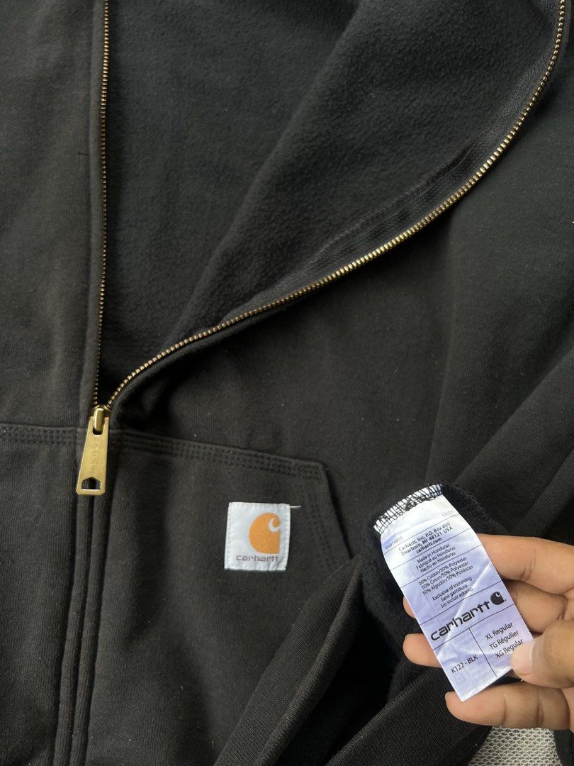 Carhartt K122/ Full Zip (Category: Coats, Jackets and Outerwear) located in Manila. Submitted by trustedmichael. (Listing ID 1467064070, Image 3). Description: Carrhart Zip Up Hoodie W 26 L 32 xl on tag I’m 5’5 85kg boxy fit for me but just a little bit long ✅Can do Vc For Item Checking - Brand: Carhartt - Style: Original Fit Zip-Up Hoodie (Model K122-BLK) - Size: XL - Color: Black - Material: 50% Cotton, 50% Polyester with thick, warm fleece lin