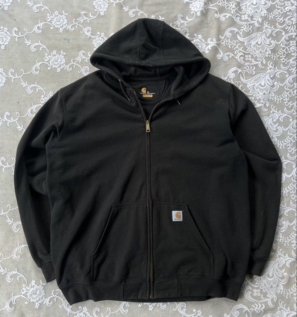 Carhartt K122/ Full Zip (Category: Coats, Jackets and Outerwear) located in Manila. Submitted by trustedmichael. (Listing ID 1467064070, Image 1). Description: Carrhart Zip Up Hoodie W 26 L 32 xl on tag I’m 5’5 85kg boxy fit for me but just a little bit long ✅Can do Vc For Item Checking - Brand: Carhartt - Style: Original Fit Zip-Up Hoodie (Model K122-BLK) - Size: XL - Color: Black - Material: 50% Cotton, 50% Polyester with thick, warm fleece lin