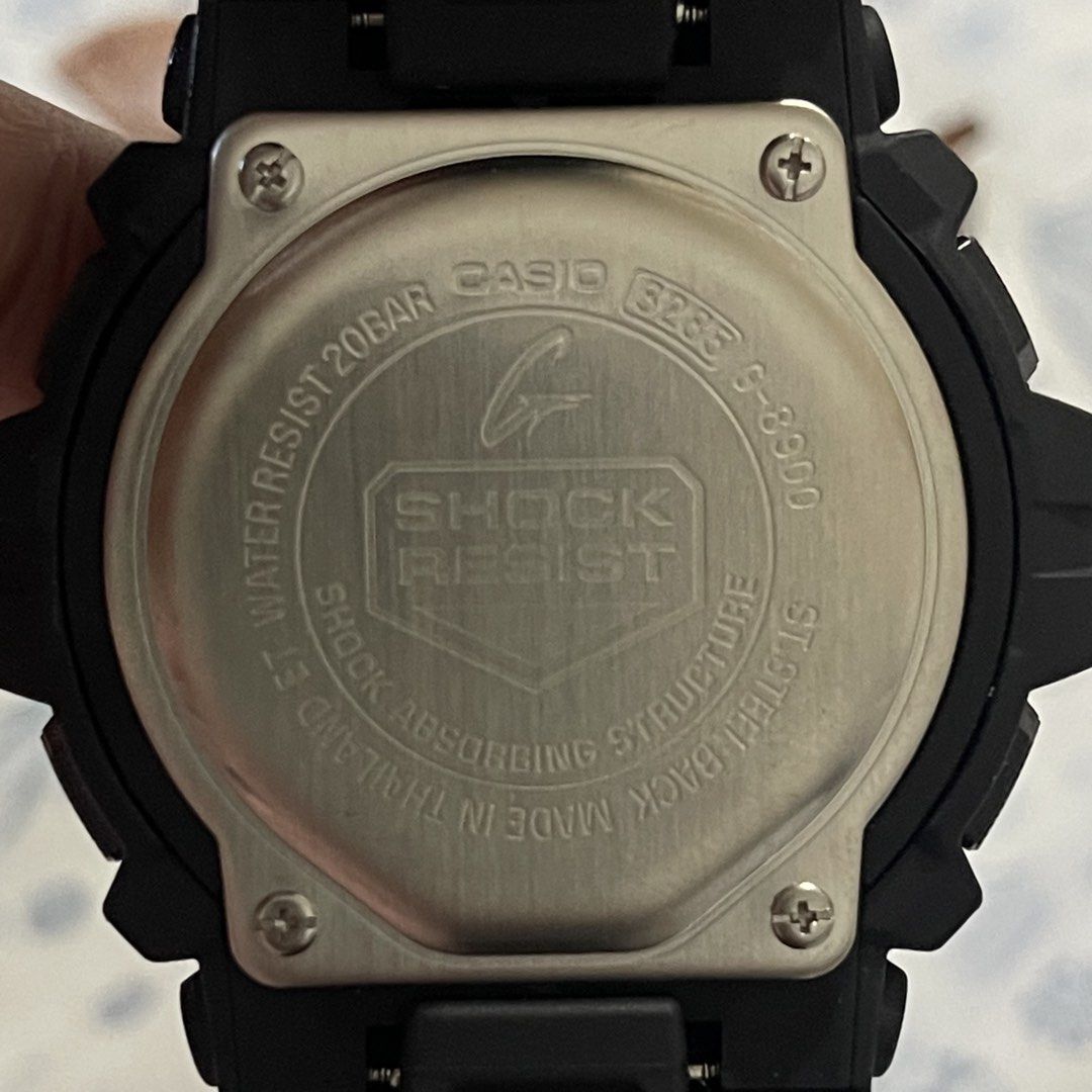 Casio G-Shock G-8900 Digital Watch (Category: Men's Watches) located in Manila. Submitted by dyvmx949t543465 (Listing ID 1467061034, Image 2). Description: - Model: Black Casio G-Shock G-8900 digital watch - Durability: Tough resin build with 200m water resistance - Features: World time function, stopwatch, and clear digital display with amber backlight - Condition: Battery working and keeps accurate time, with minor wear marks on the bezel and b