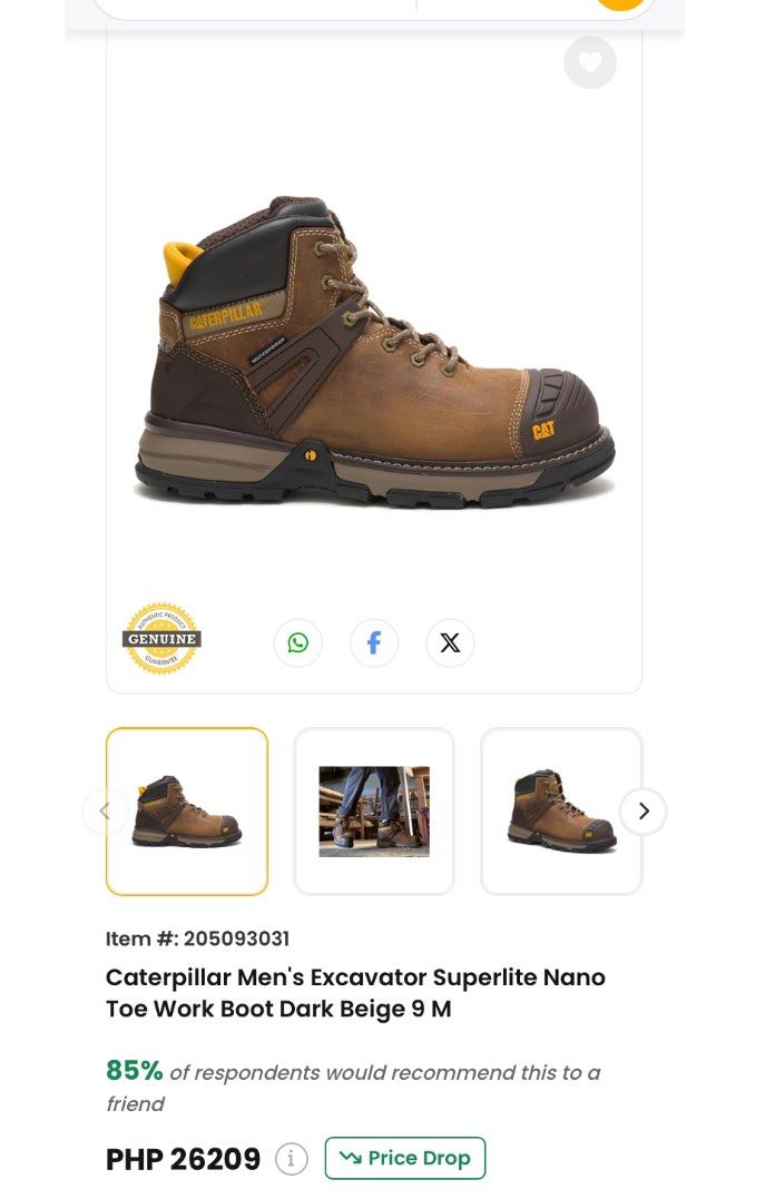 Caterpillar Men’s Excavator Superlite Waterproof Work Boot (Category: Dress Shoes) located in Manila. Submitted by ejothegod (Listing ID 1467113718, Image 2). Description: Caterpillar Men’s Excavator Superlite Waterproof Work Boot 🔥 -10k asking price -from US🇺🇸 authentic -size 8US 41CM -pang tapat sa TIMBERLAND 📍Calamga laguna.