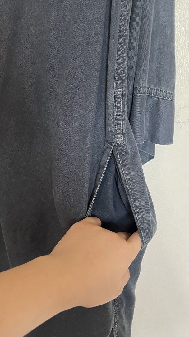Cecil Dark Grey Button Down maternity Dress Size M (Category: Dresses) located in Quezon City. Submitted by jellycooties (Listing ID 1467004820, Image 2). Description: - Brand: Cecil - Style: Button-down shirt dress - Color: Washed dark grey - Size: Medium - Sleeves: Mid-length with roll-up button tabs - Pockets: Two functional side pockets - Details: Full front button placket and pleated back yoke - Fit: Soft and relaxed for effortless casual we