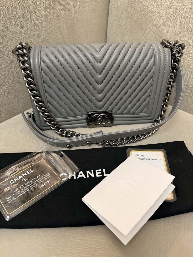 CHANEL Boy Old Medium Limited Edition Bag (Category: Luxury Bags & Wallets) located in Quezon City. Submitted by yassismom (Listing ID 1467020171, Image 1). Description: 9/10 condition, good as new Series 20, limited edition with beads Lambskin leather, rare dark gunmetal HW Grey color, with cert, card, dustbag bnew retails 700K+, preloved sells 400K up! guranteed authentic or money back!💯 .