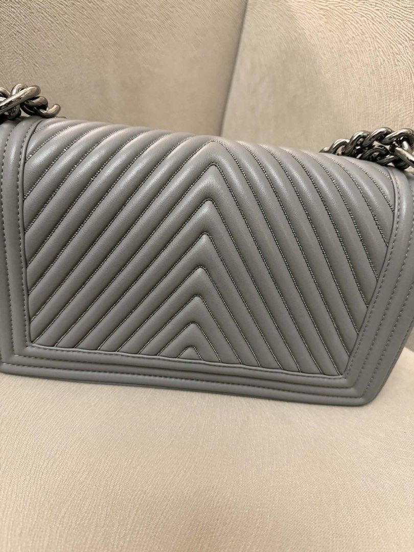 CHANEL Boy Old Medium Limited Edition Bag (Category: Luxury Bags & Wallets) located in Quezon City. Submitted by yassismom (Listing ID 1467020171, Image 3). Description: 9/10 condition, good as new Series 20, limited edition with beads Lambskin leather, rare dark gunmetal HW Grey color, with cert, card, dustbag bnew retails 700K+, preloved sells 400K up! guranteed authentic or money back!💯 .