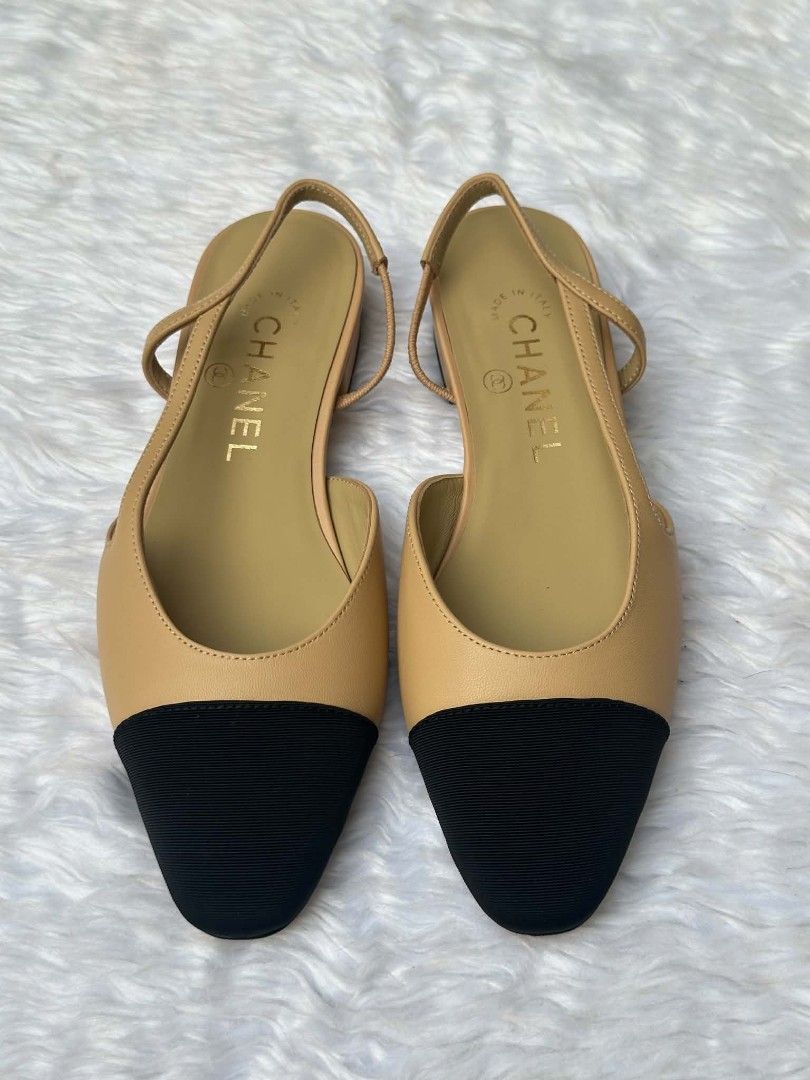 Chanel slingback flats (Category: Flats & Sandals) located in Daraga. Submitted by donjim (Listing ID 1467066079, Image 2). Description: Authentic Classic Chanel slingback flats, size 38 (25cm insole), no major flaws, with dustbag.