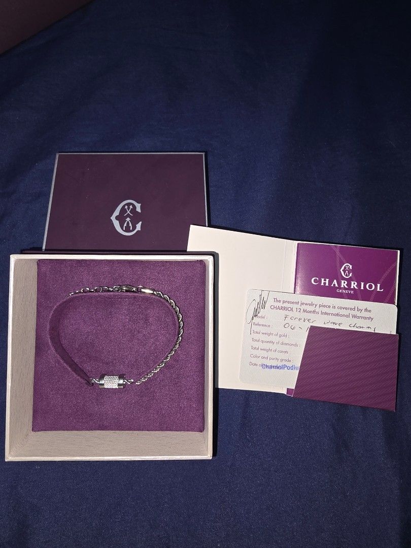 Charriol Forever Waves (Category: Bracelets) located in Paranaque City. Submitted by mackyq (Listing ID 1467001789, Image 3). Description: Preloved Charriol Forever Waves Charms Rarely used, in really good condition Purchased last June 2024, complete with boxes, papers and paper bag Bought for PHP 8,000+ at Podium Charriol Price is still negotiable .