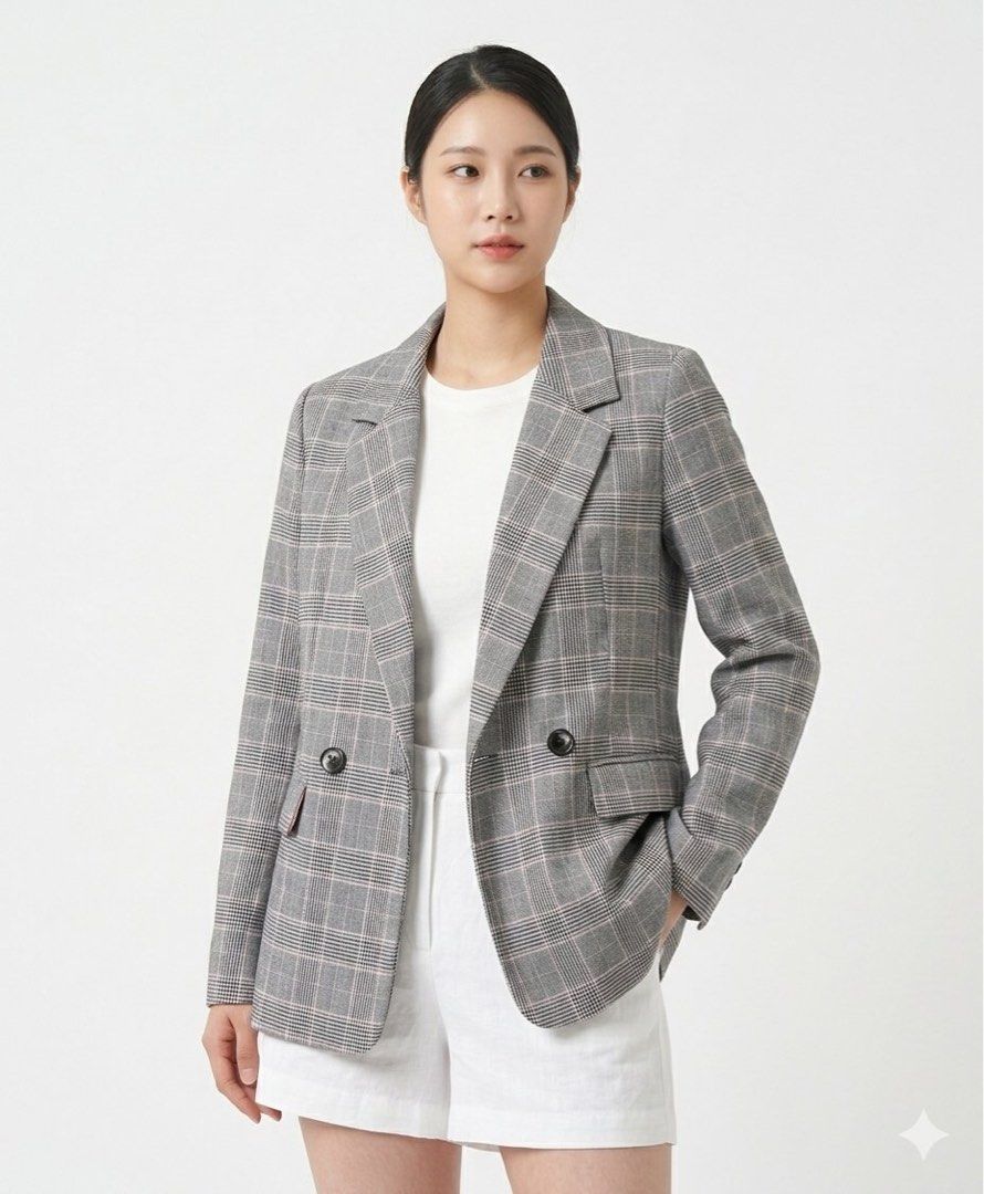 Chimet Plaid Double-Breasted Blazer (Category: Coats, Jackets and Outerwear) located in Santa Rosa. Submitted by thrifty_bev (Listing ID 1463645664, Image 1). Description: Clinet Plaid Blazer with Pink Accents Size: Fits Small to Medium ₱350 Loc: Santa Rosa, Nueva Ecija MOD: Shapee Checkout MOP: Payment first via Maribank (No COD).