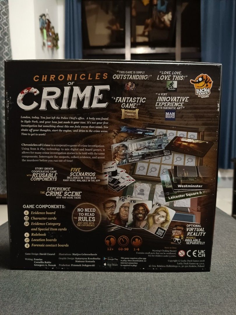 Chronicles of Crime (Category: Board Games & Puzzles) located in Makati City. Submitted by liamjakobb87103 (Listing ID 1467100562, Image 2). Description: Complete Inserts I can send more photos upon request Shipping only Lalamove, Grab.