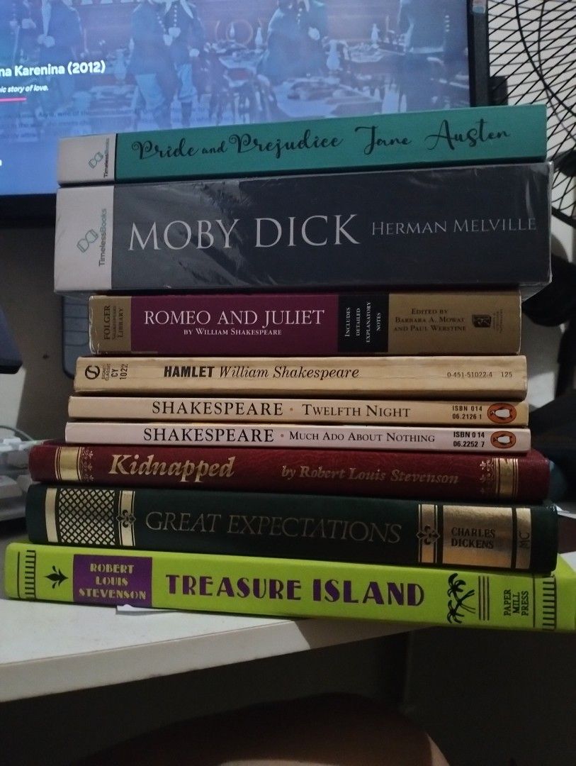 Classic Literature Book Bundle Collection (Category: Storybooks) located in Batangas. Submitted by maryadims0707_819 (Listing ID 1467090692, Image 1). Description: - Classic novels bundle featuring timeless literature and adventures - Titles included: 150 - Pride and Prejudice 200 - Moby Dick 90 - Romeo and Juliet 80 - Hamlet 120 -Twelfth Night 120 - Much Ado About Nothing 160 - Kidnapped 200 - Great Expectations 200 - Treasure Island - Various p