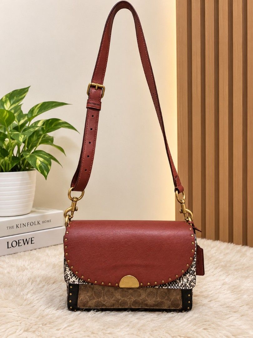 Coach Mixed Leather Snake Print Shoulder Bag (Category: Luxury Bags & Wallets) located in Manila. Submitted by talishang_ (Listing ID 1467018467, Image 2). Description: - Authentic coach Dreamer Shoulder bag - Stunning mix: red leather flap, snake-embossed midsection, and signature monogram canvas -.