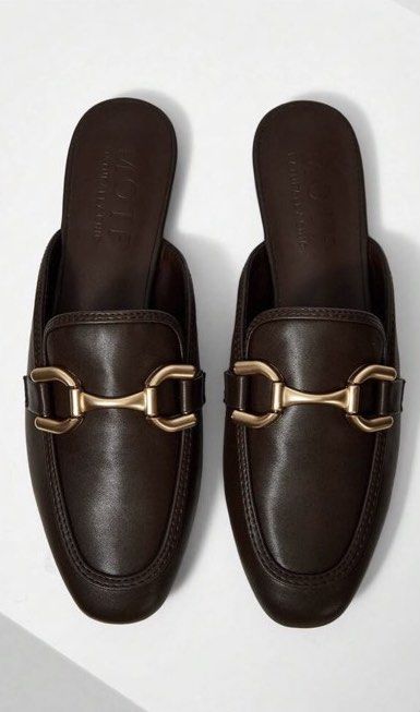 Coffee Brown Mule Loafers (Category: Loafers) located in Taguig. Submitted by heyitsfrann (Listing ID 1467136813, Image 2). Description: - Color: Rich coffee brown - Style: Slip-on mules with flat heels - Detail: Elegant gold-tone horsebit hardware - Toe: Chic pointed silhouette - Versatility: Perfect for office wear and casual everyday outfits.