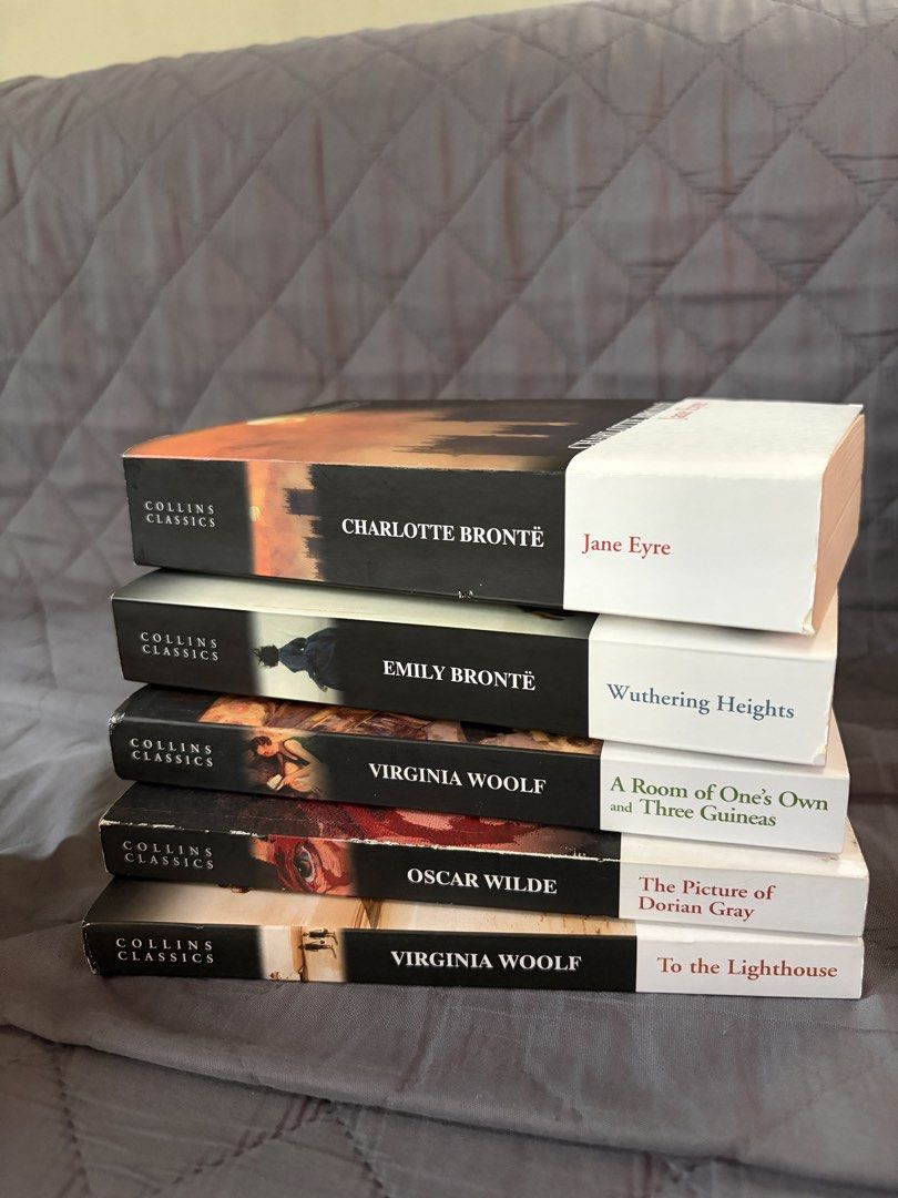 Collins Classics Book Bundle (5 Classic Novels) (Category: Storybooks) located in Cebu City. Submitted by michellestones (Listing ID 1467031930, Image 1). Description: - wSet of 5 Collins Classics paperbacks - Includes: Jane Eyre, Wuthering Heights, A Room of One's Own & Three Guineas, The Picture of Dorian Gray, and To the Lighthouse - Authors: Charlotte Brontë, Emily Brontë, Virginia Woolf, and Oscar Wilde - Condition: Great reads for literatur